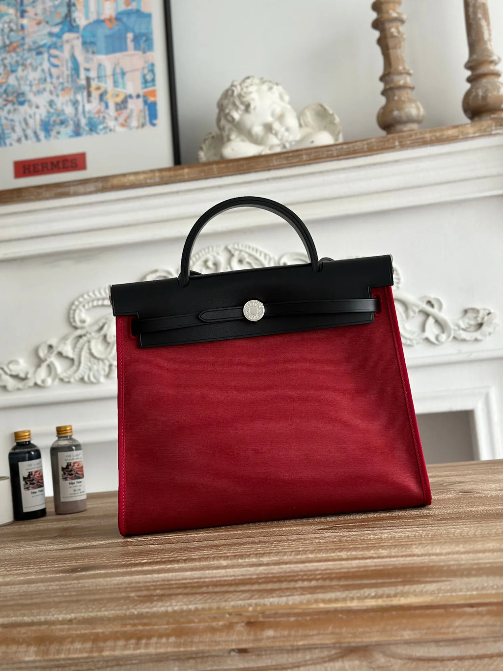 Hermès Herbag 31 Canvas and Leather Shoulder Bag