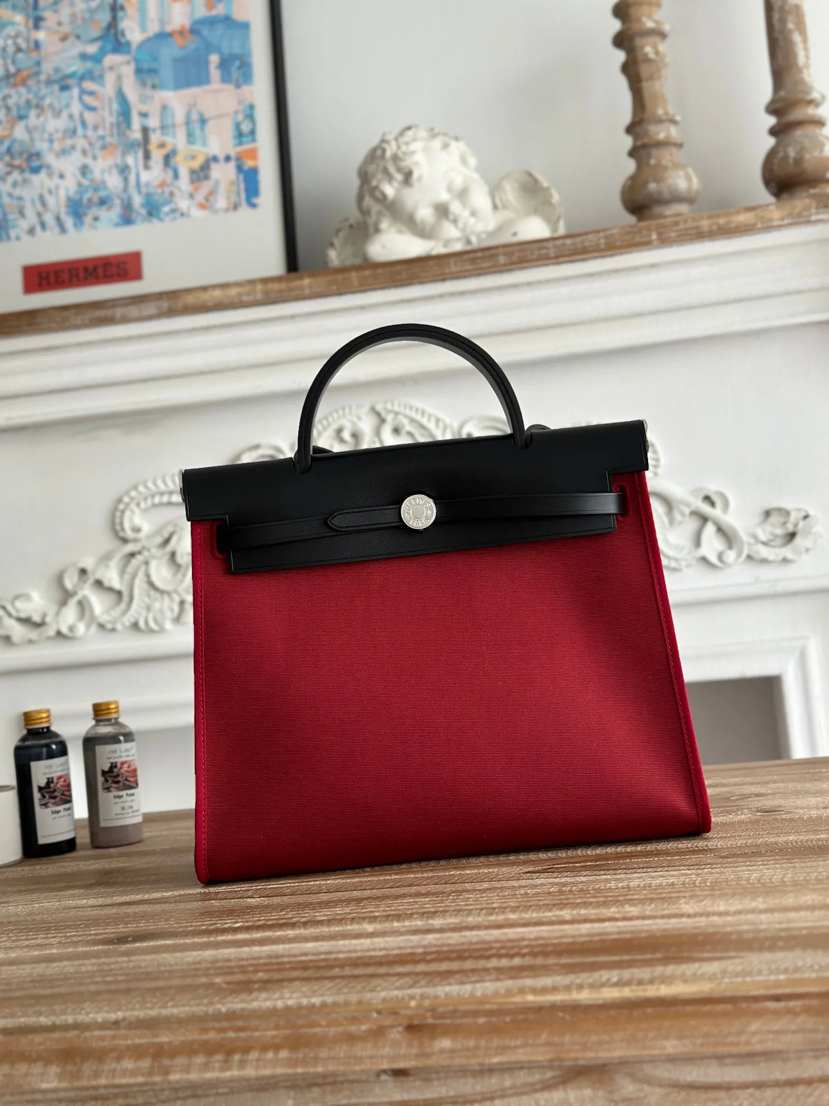 Hermès Herbag 31 Canvas and Leather Shoulder Bag