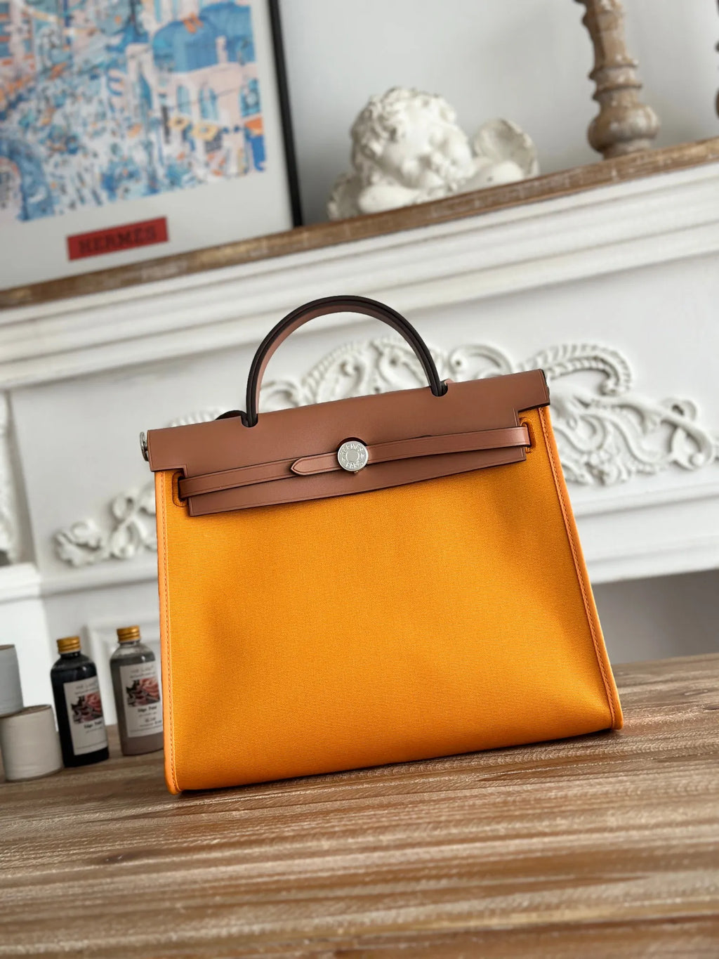 Hermès Herbag 31 Canvas and Leather Shoulder Bag