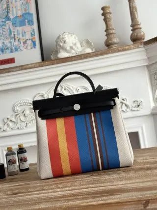Hermès Herbag 31 Canvas and Leather Shoulder Bag
