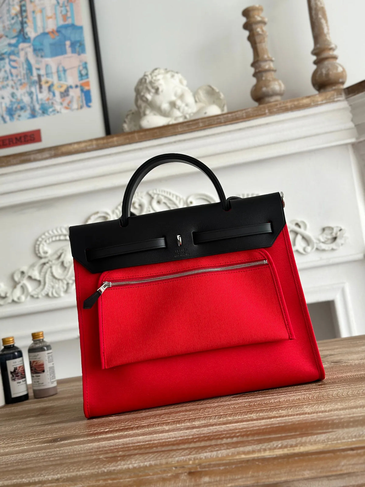 Hermès Herbag 31 Canvas and Leather Shoulder Bag
