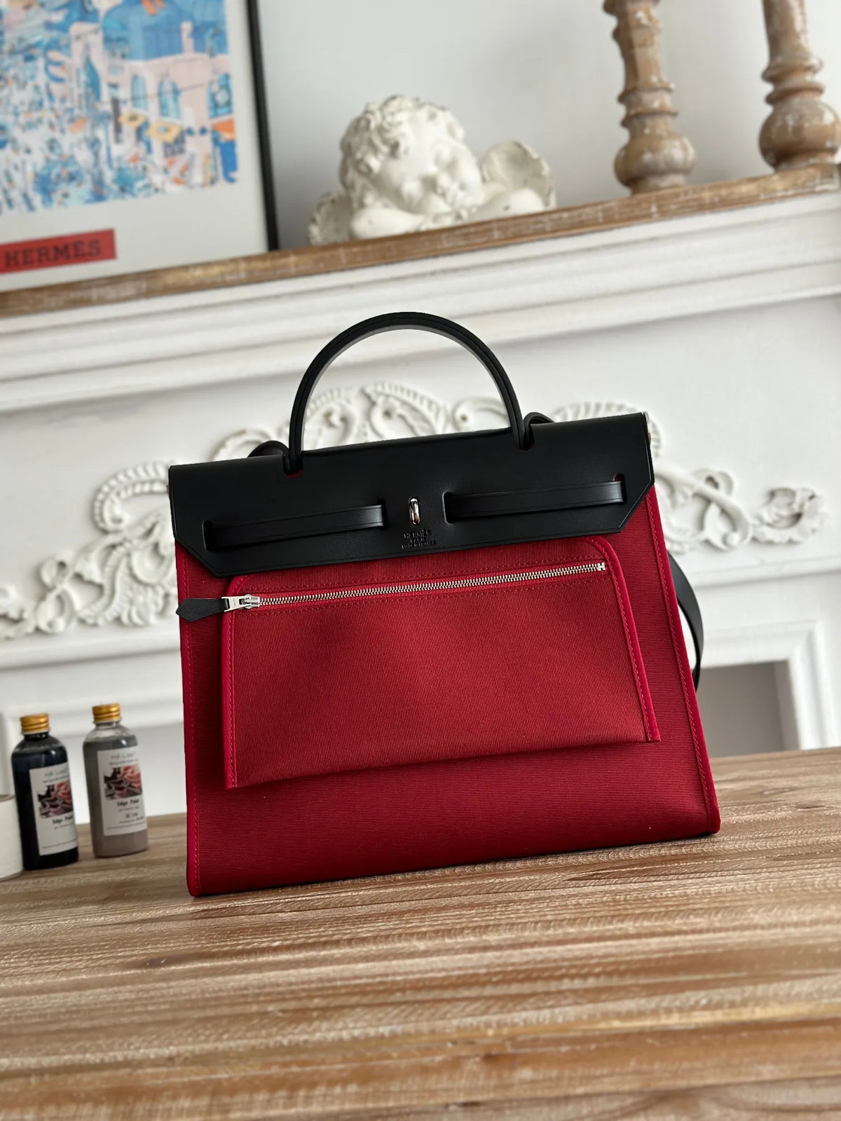 Hermès Herbag 31 Canvas and Leather Shoulder Bag