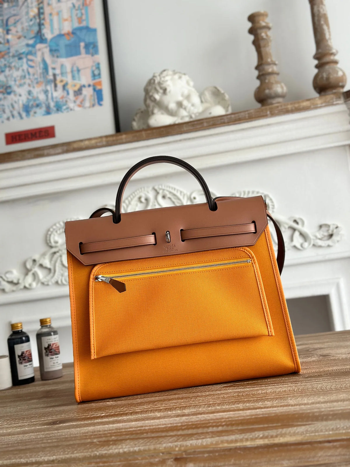 Hermès Herbag 31 Canvas and Leather Shoulder Bag