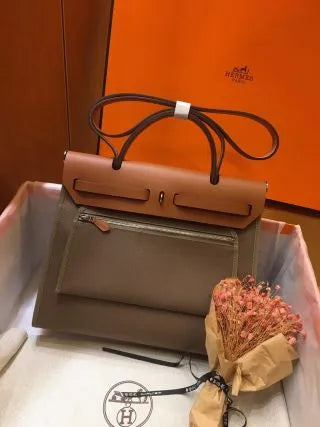 Hermès Herbag 31 Canvas Leather Handbag Elephant Grey