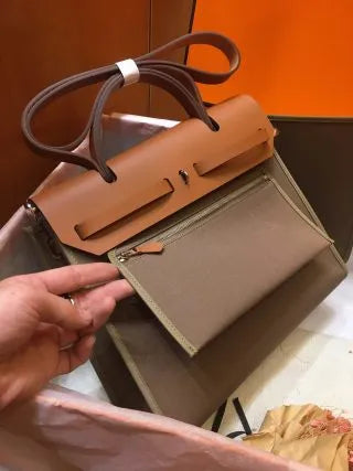 Hermès Herbag 31 Canvas Leather Handbag Elephant Grey