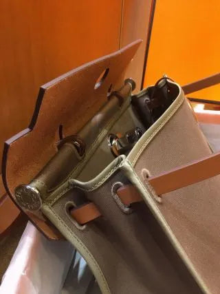 Hermès Herbag 31 Canvas Leather Handbag Elephant Grey