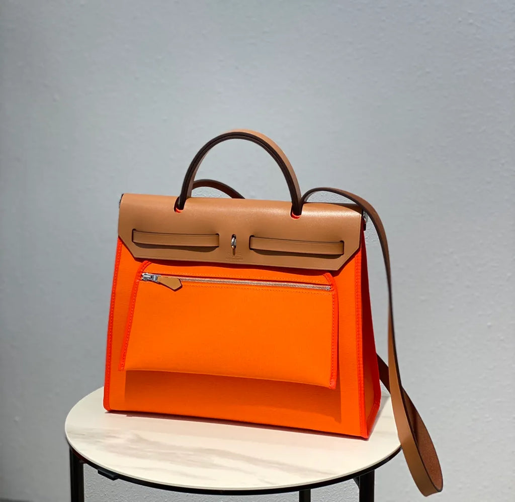 Hermès Herbag 31 Canvas Leather Handbag Vibrant Orange