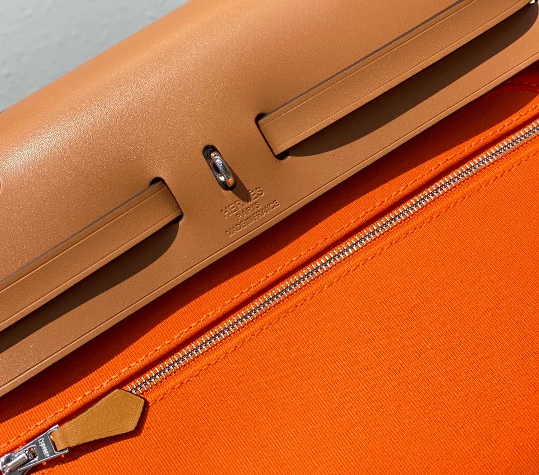 Hermès Herbag 31 Canvas Leather Handbag Vibrant Orange