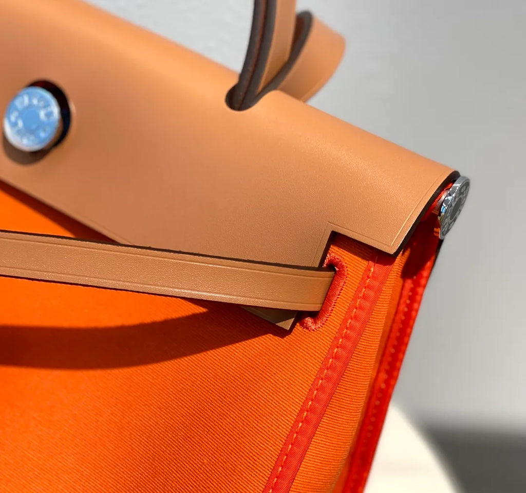 Hermès Herbag 31 Canvas Leather Handbag Vibrant Orange