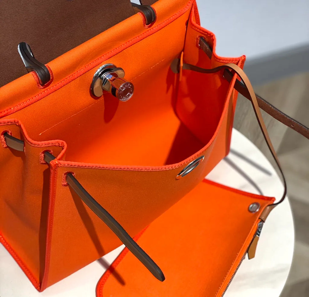 Hermès Herbag 31 Canvas Leather Handbag Vibrant Orange
