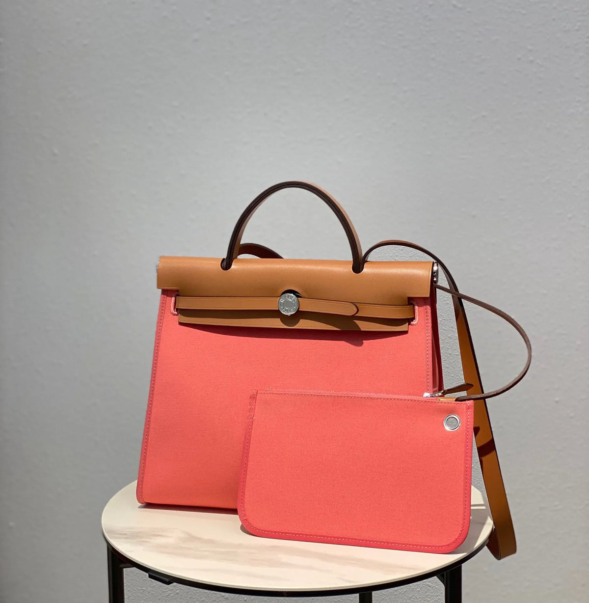 Hermès Herbag Canvas and Leather Shoulder Bag Rose Lipstick