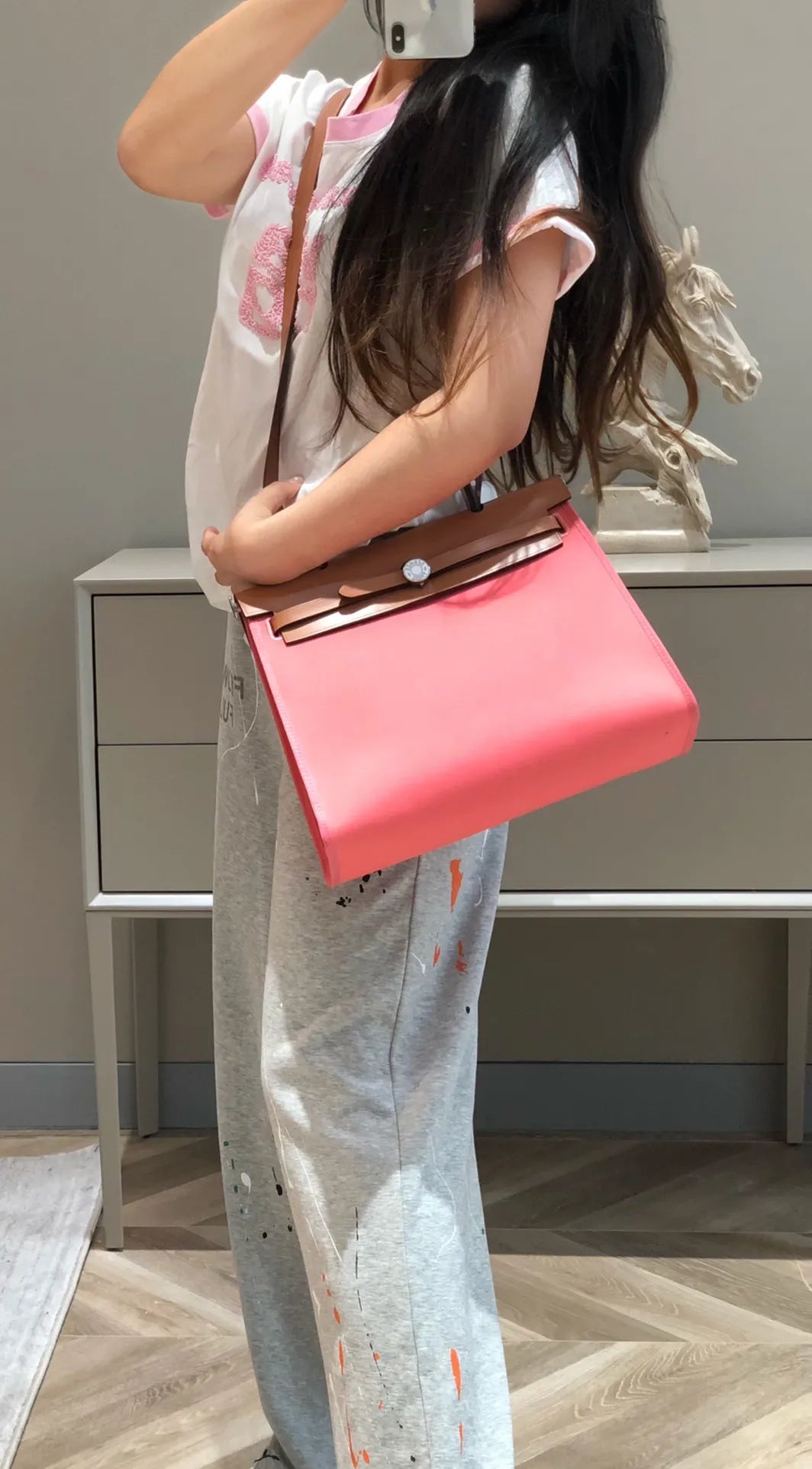 Hermès Herbag Canvas and Leather Shoulder Bag Rose Lipstick