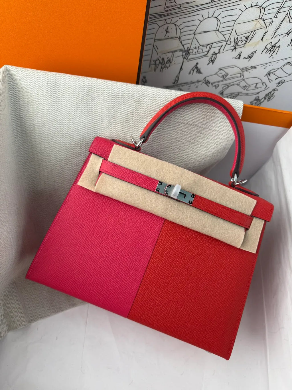 Hermès Kelly 25 Epsom Leather Handbag Extreme Pink