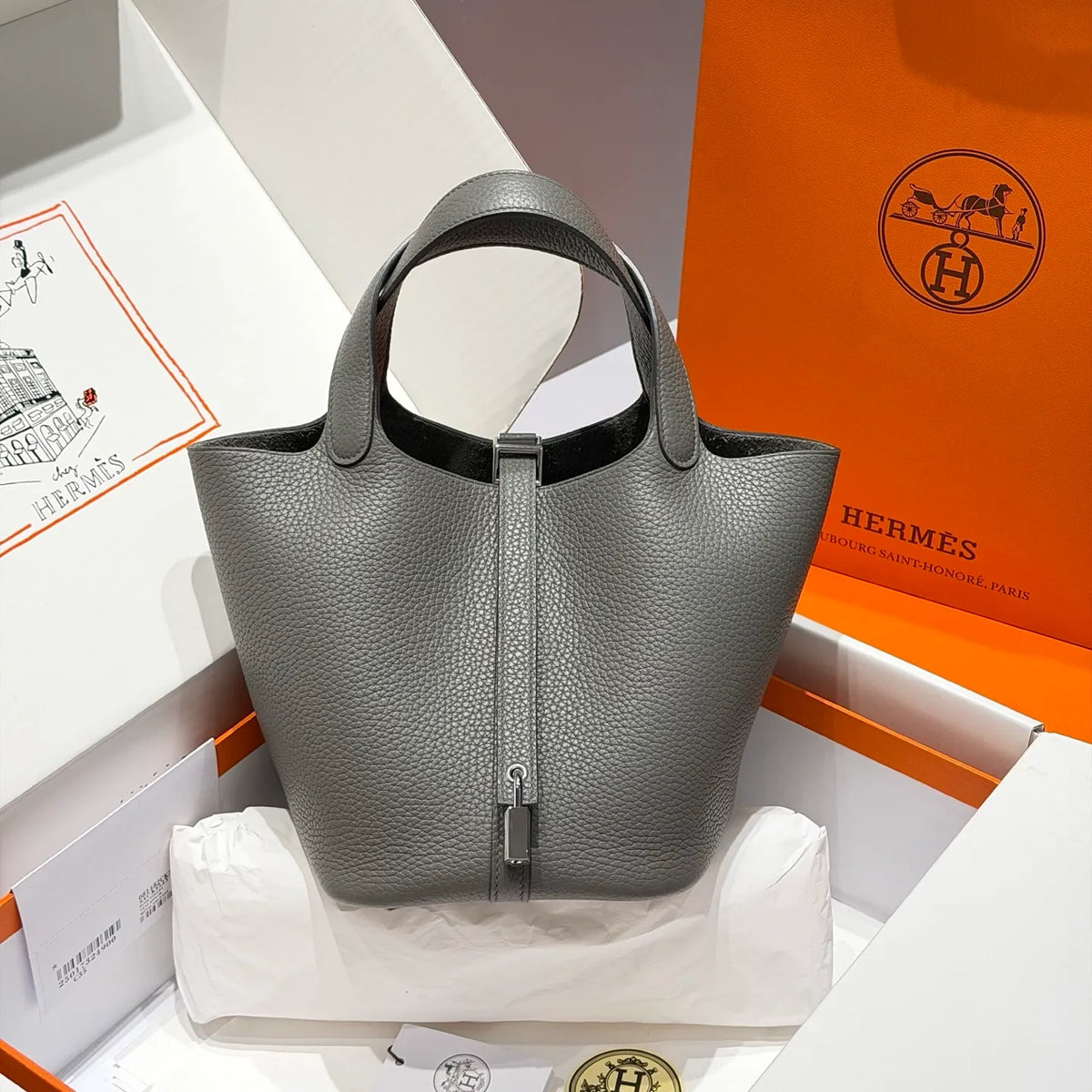 Hermes Picotin 18 TC Tote Bag Gris Meyer