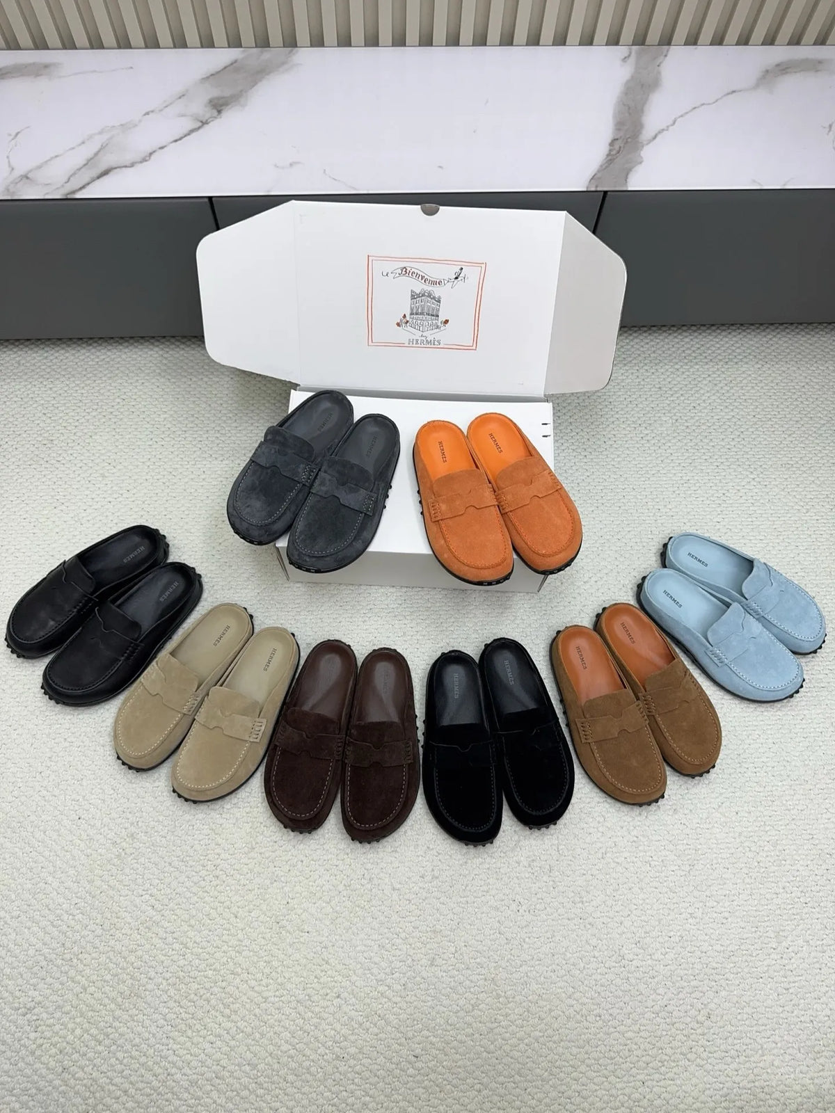 Hermès Unisex Leather Birkenstock Mule Loafers
