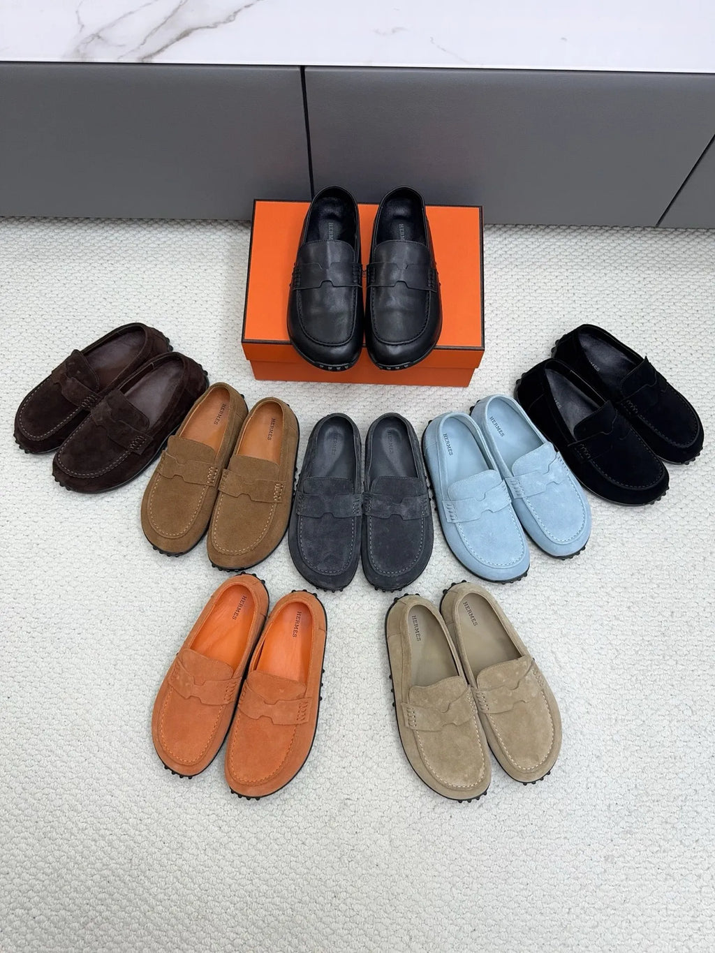 Hermès Unisex Leather Birkenstock Mule Loafers