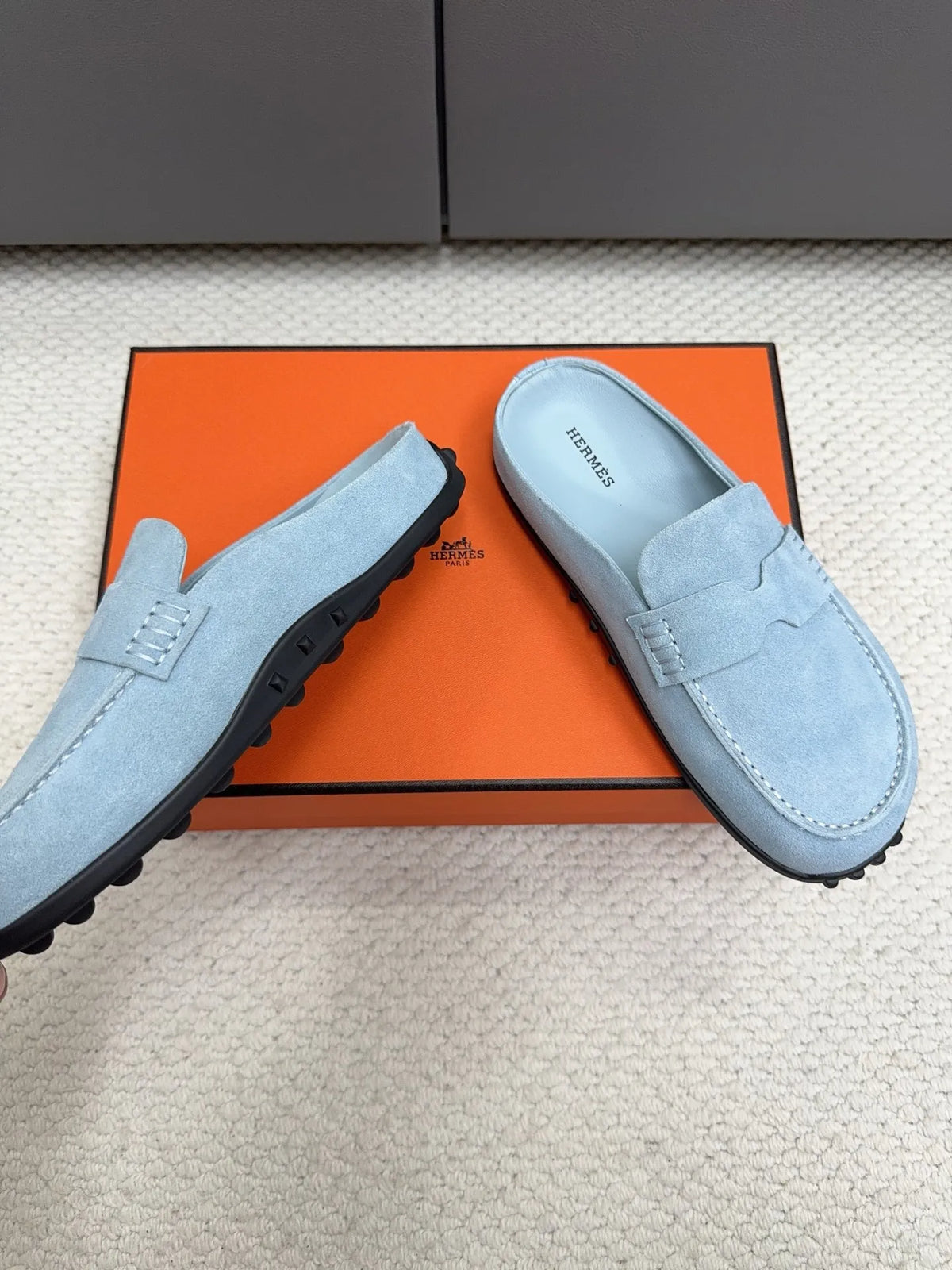 Hermès Unisex Leather Birkenstock Mule Loafers