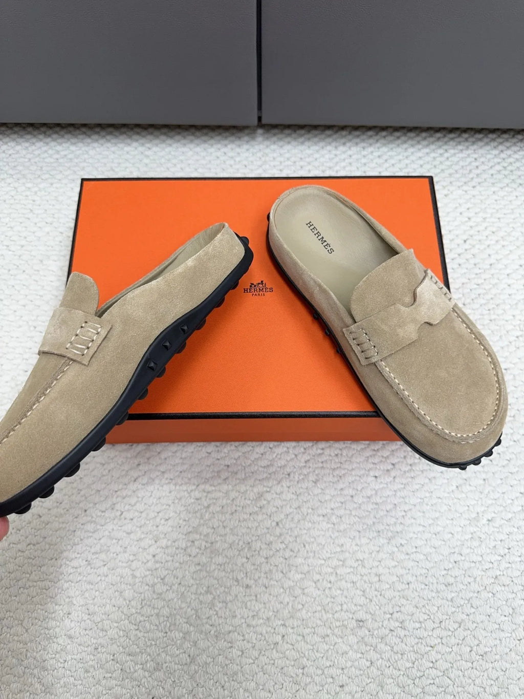 Hermès Unisex Leather Birkenstock Mule Loafers