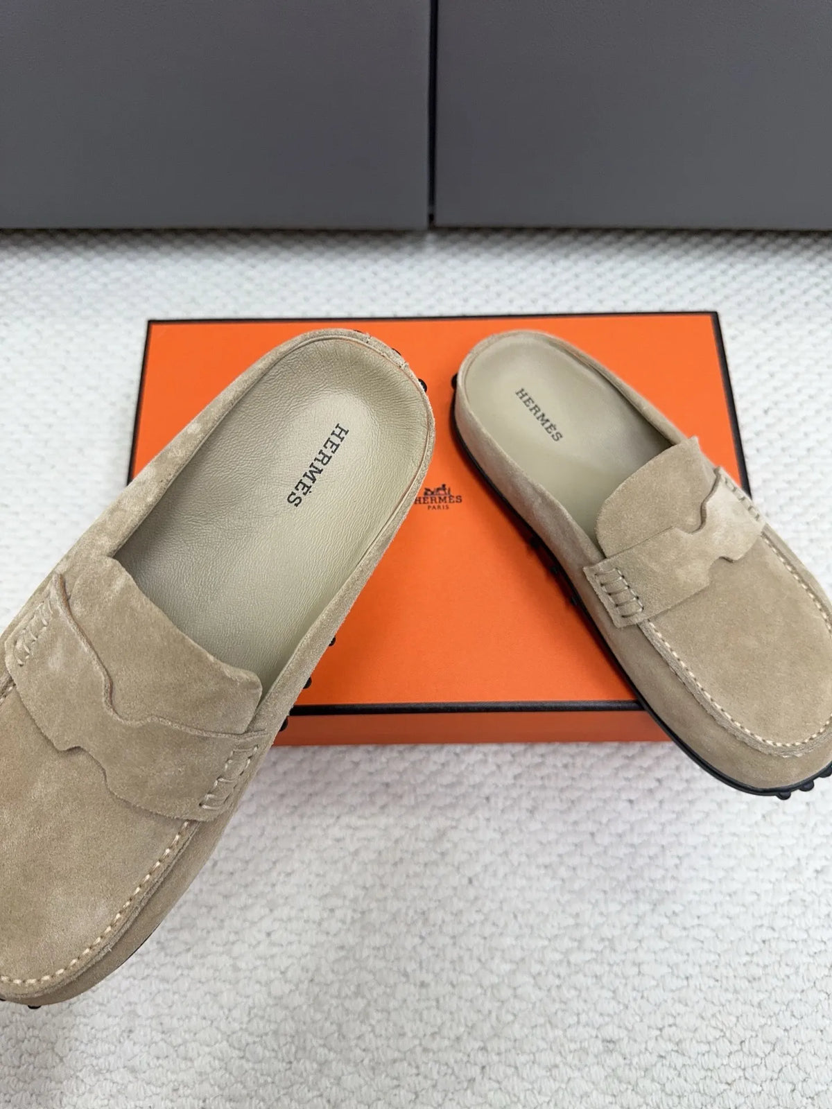 Hermès Unisex Leather Birkenstock Mule Loafers