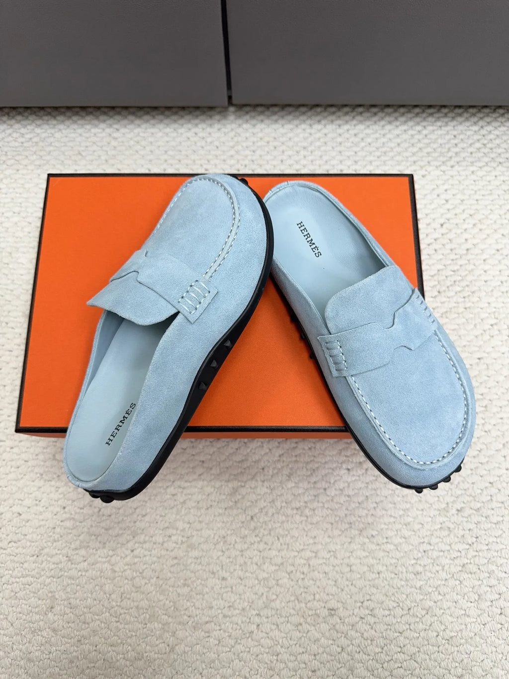 Hermès Unisex Leather Birkenstock Mule Loafers