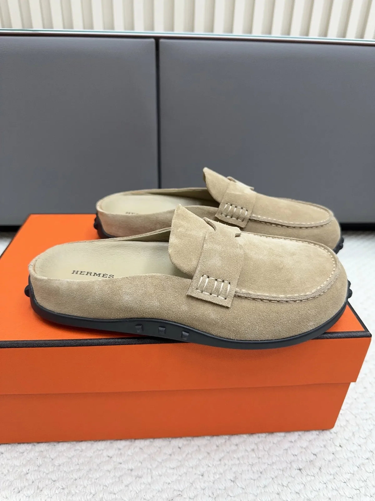 Hermès Unisex Leather Birkenstock Mule Loafers