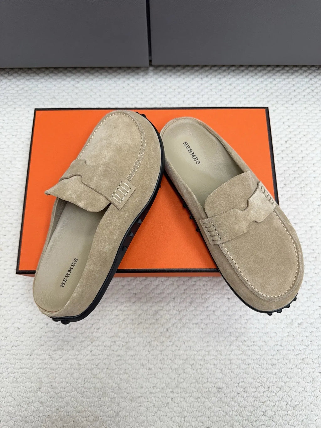 Hermès Unisex Leather Birkenstock Mule Loafers
