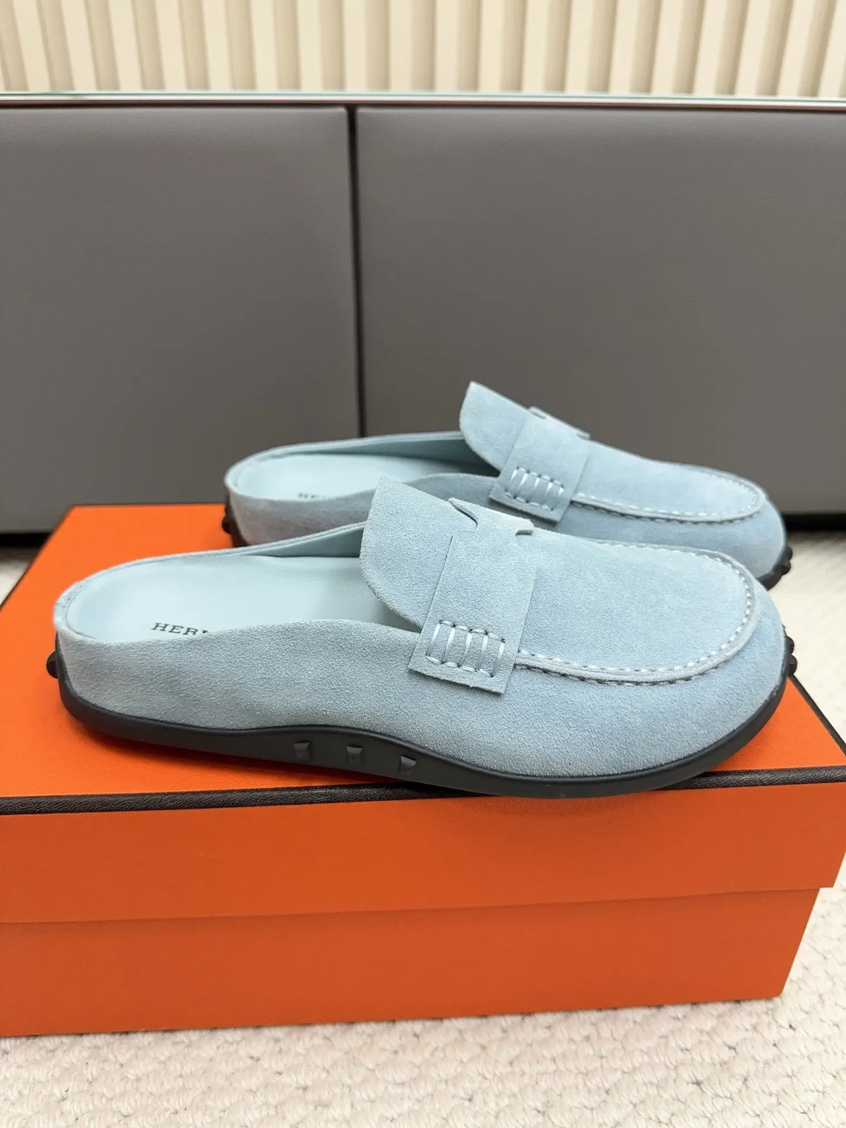 Hermès Unisex Leather Birkenstock Mule Loafers