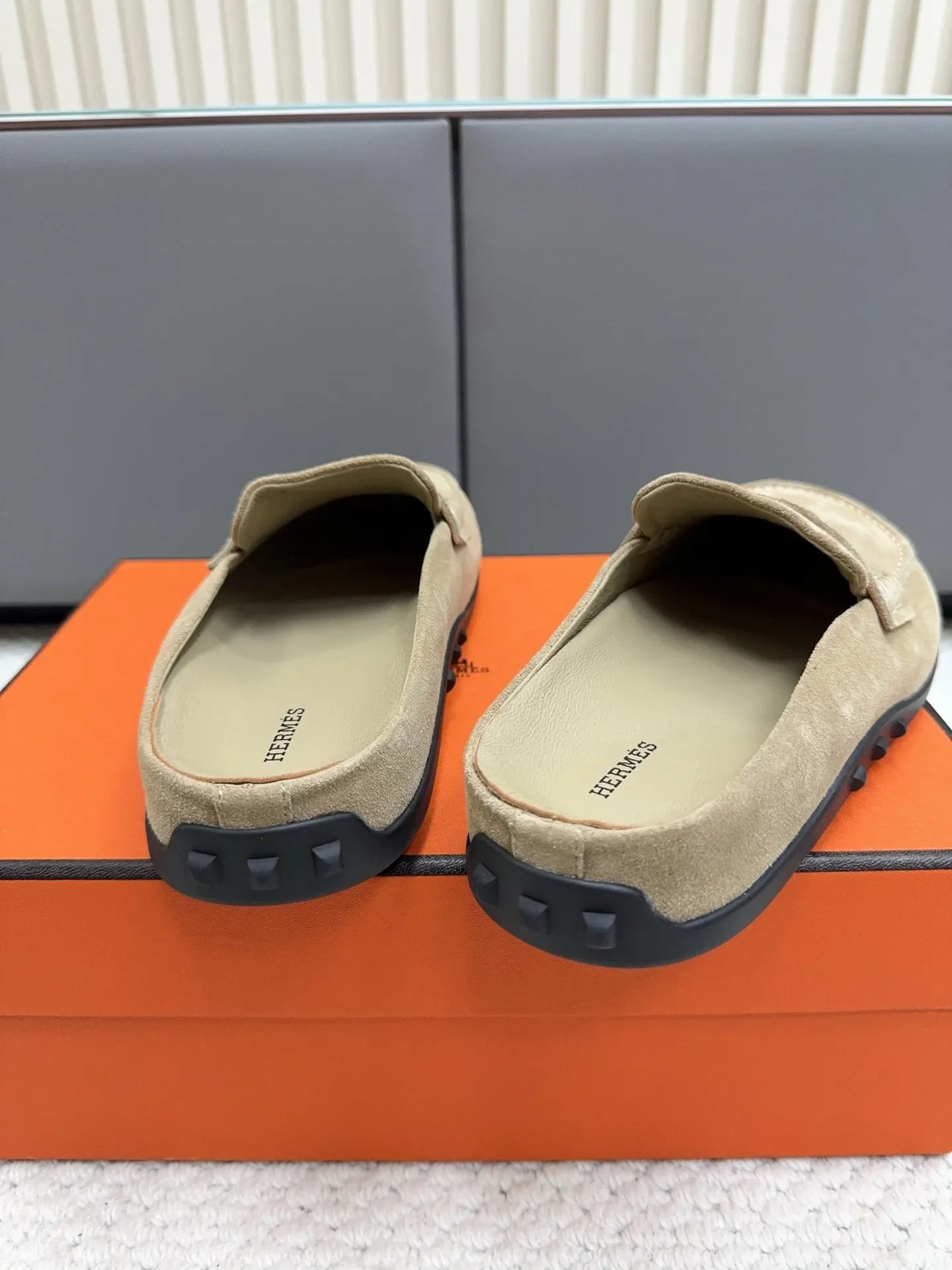 Hermès Unisex Leather Birkenstock Mule Loafers