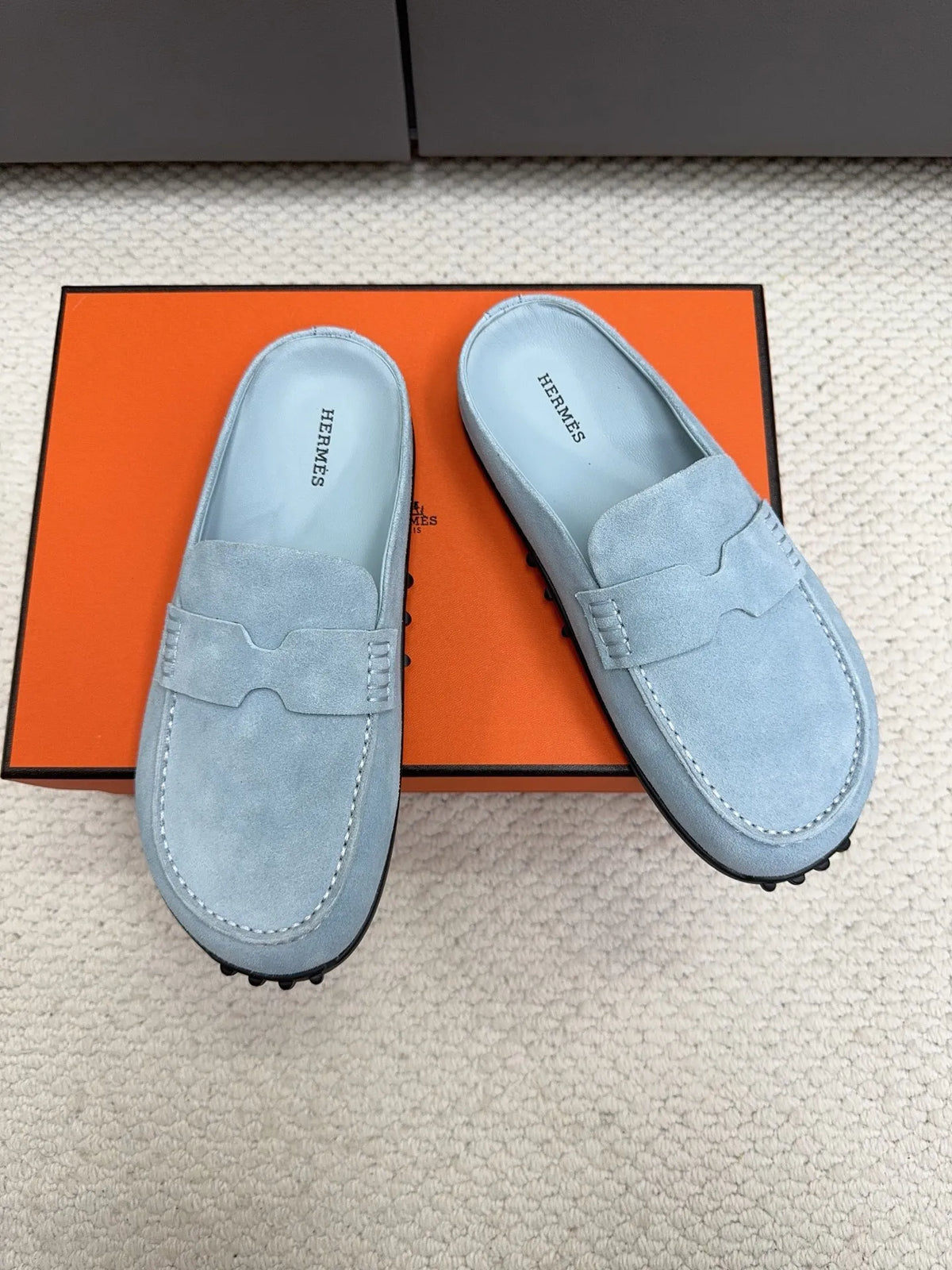 Hermès Unisex Leather Birkenstock Mule Loafers