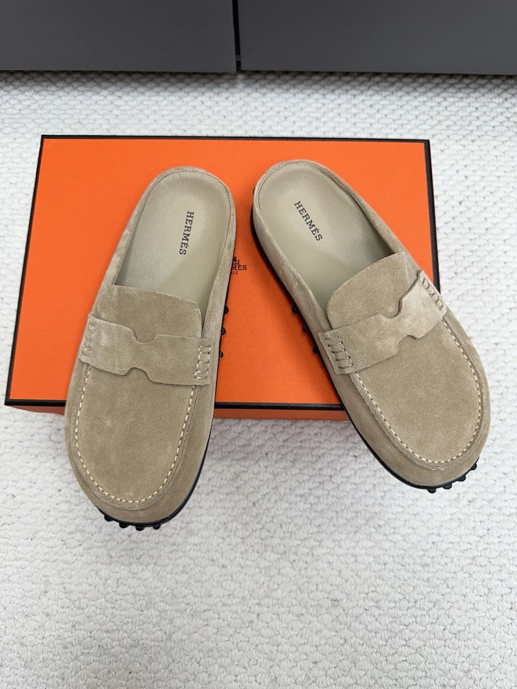 Hermès Unisex Leather Birkenstock Mule Loafers