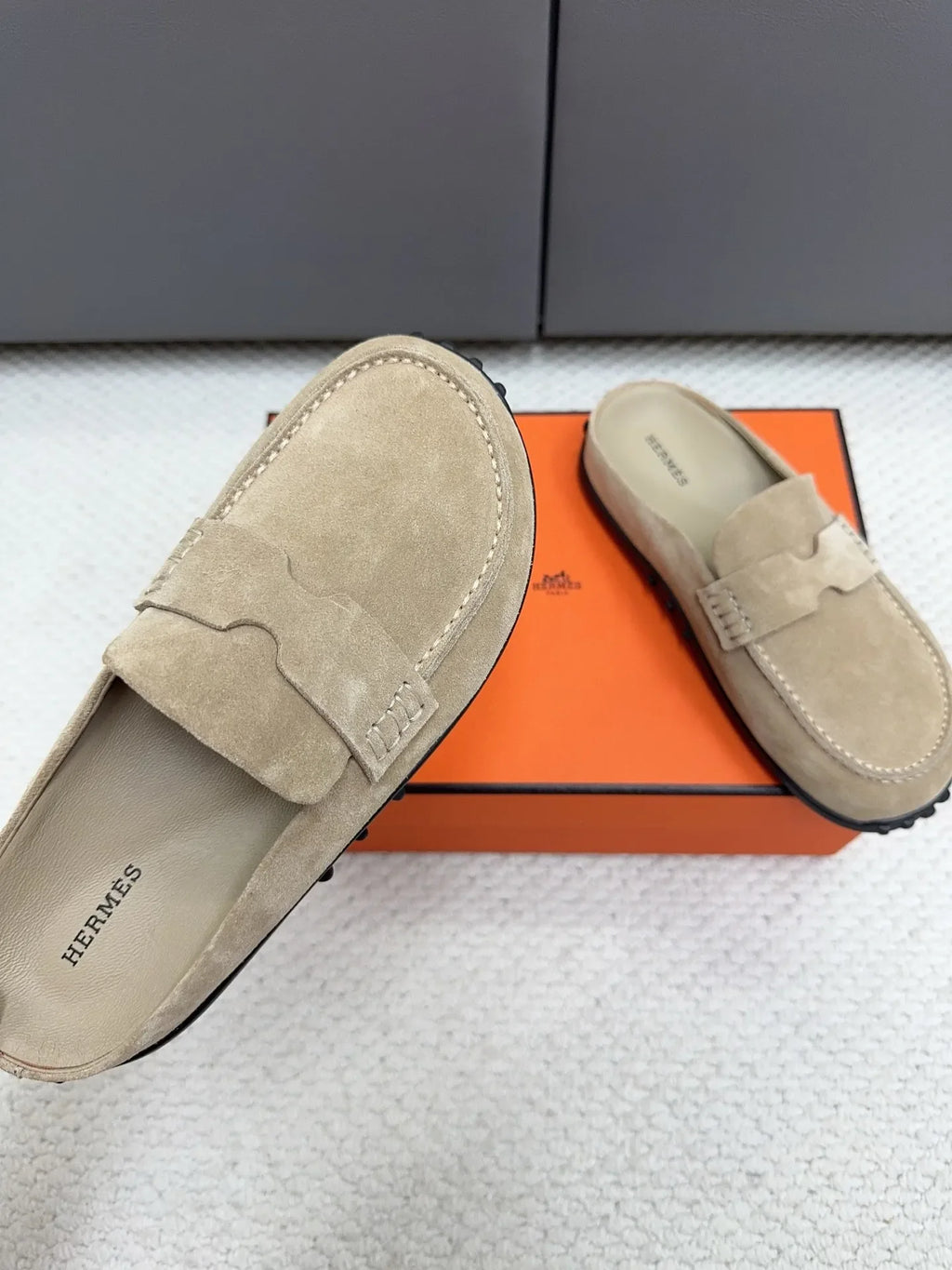 Hermès Unisex Leather Birkenstock Mule Loafers