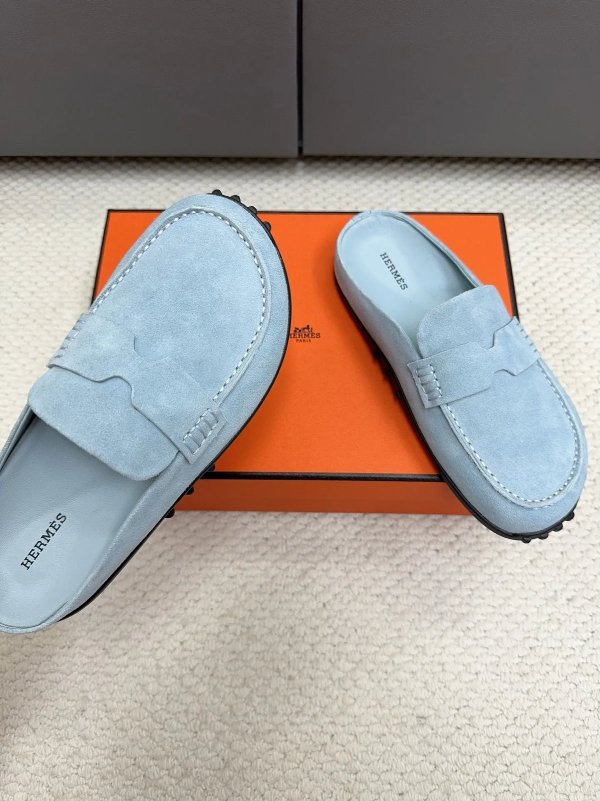 Hermès Unisex Leather Birkenstock Mule Loafers