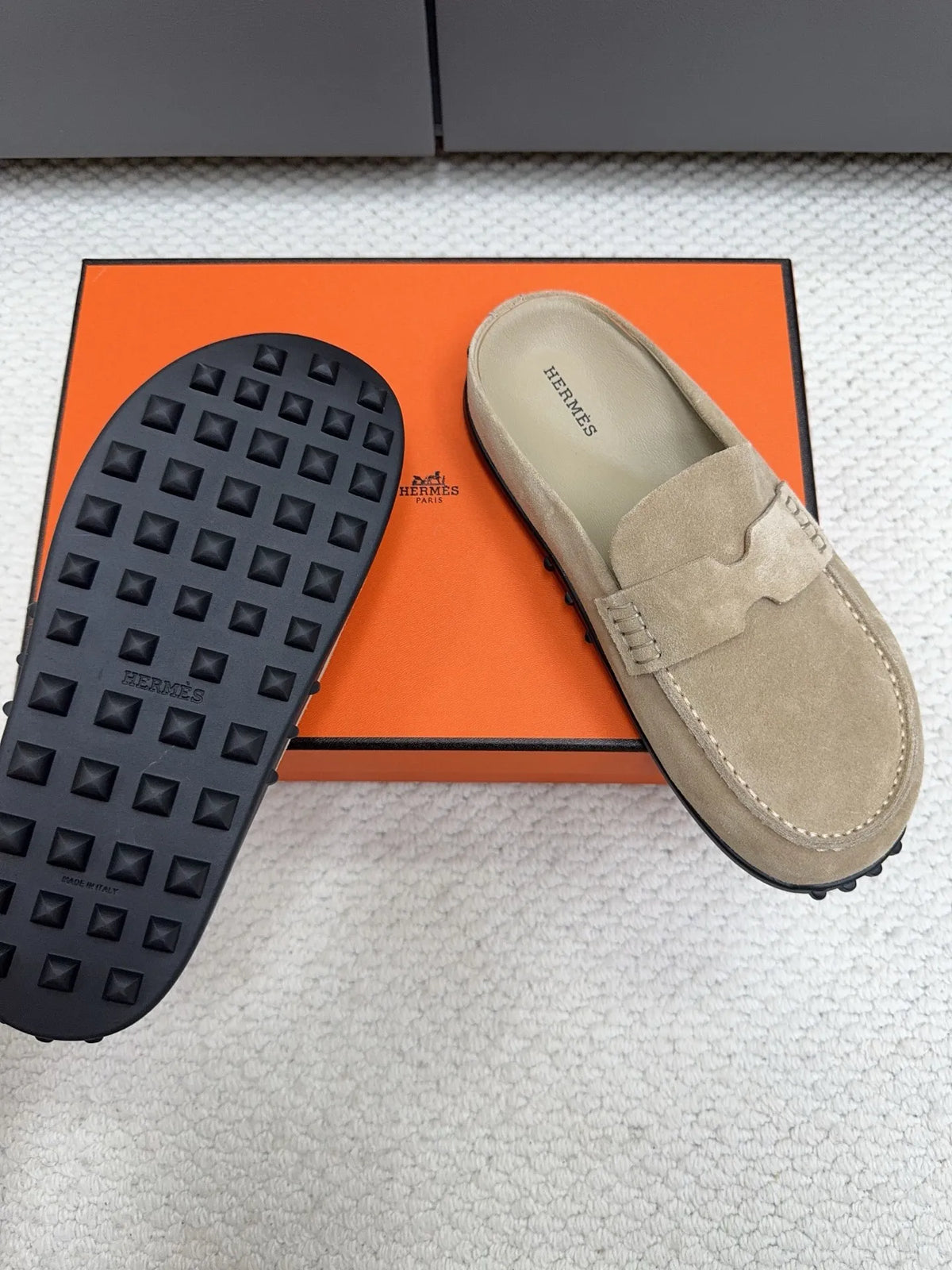 Hermès Unisex Leather Birkenstock Mule Loafers