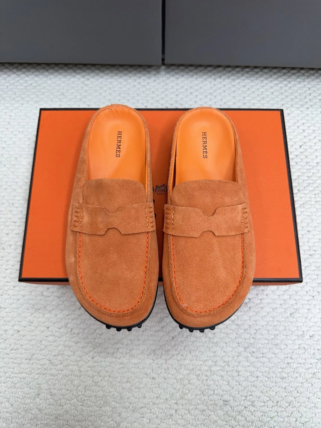 Hermès Unisex Leather Birkenstock Mule Slides