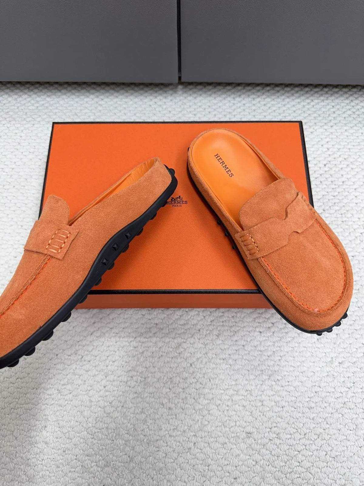 Hermès Unisex Leather Birkenstock Mule Slides