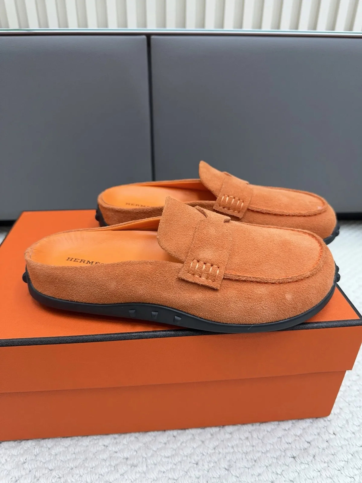 Hermès Unisex Leather Birkenstock Mule Slides