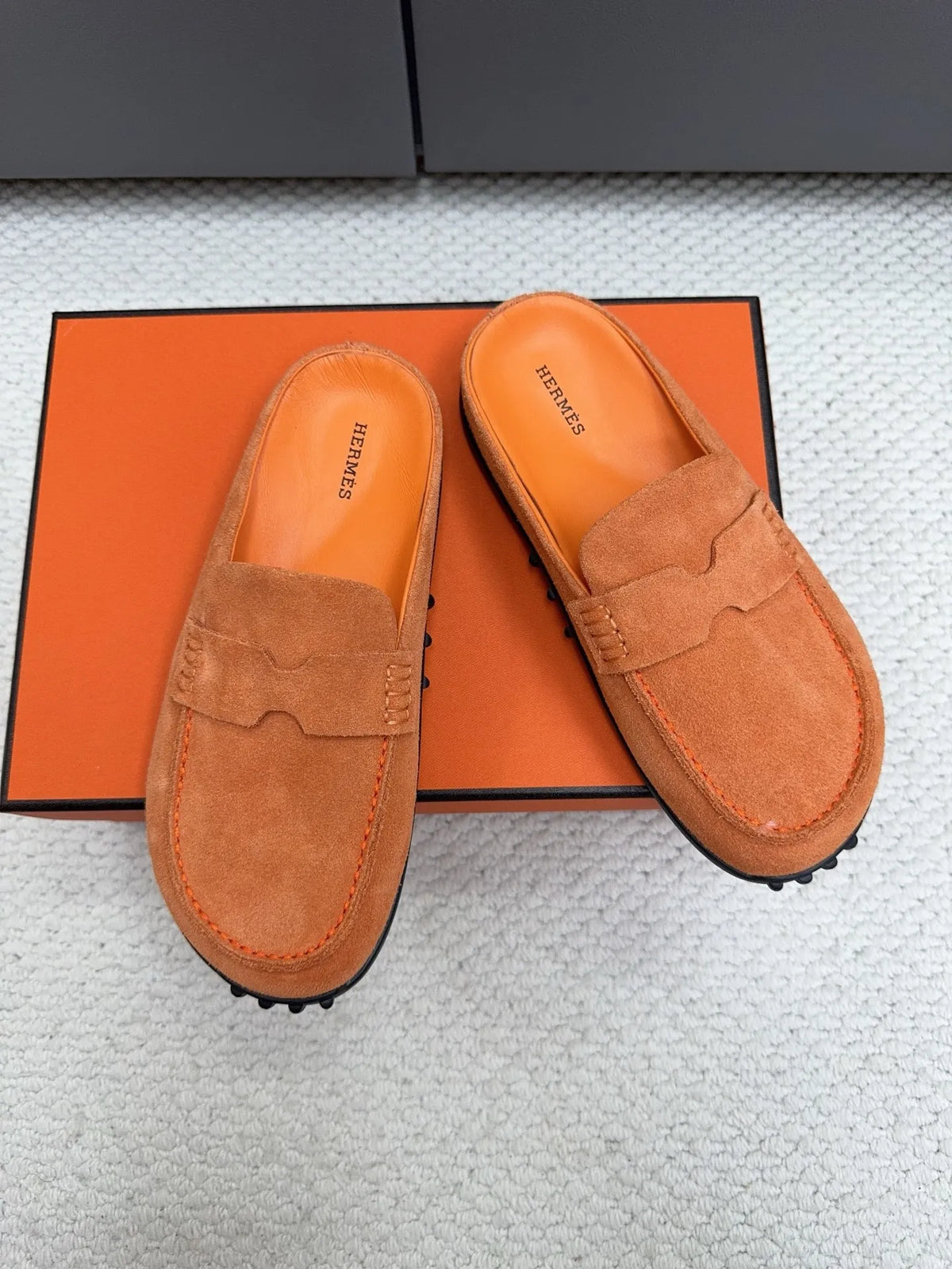 Hermès Unisex Leather Birkenstock Mule Slides