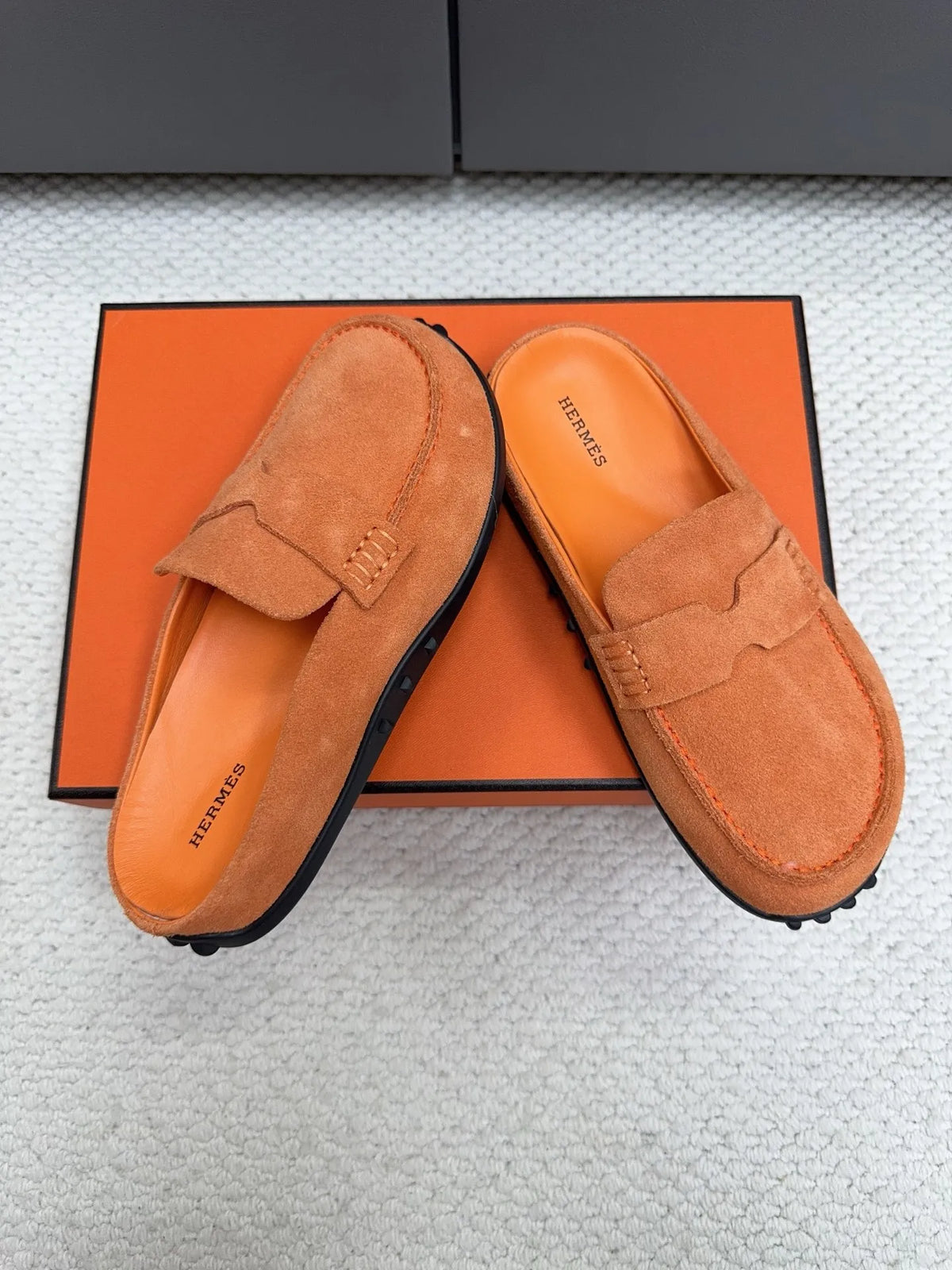 Hermès Unisex Leather Birkenstock Mule Slides