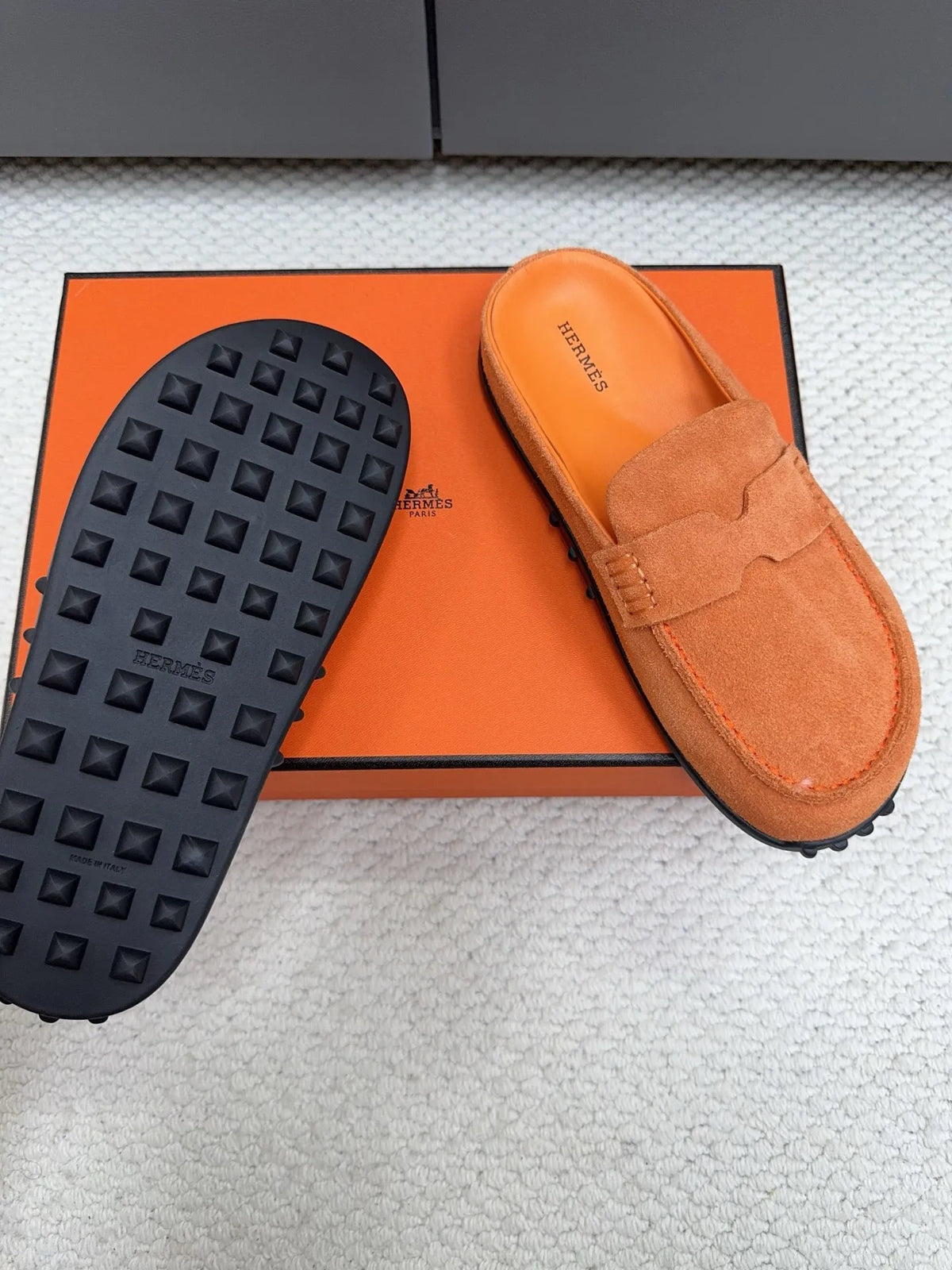 Hermès Unisex Leather Birkenstock Mule Slides