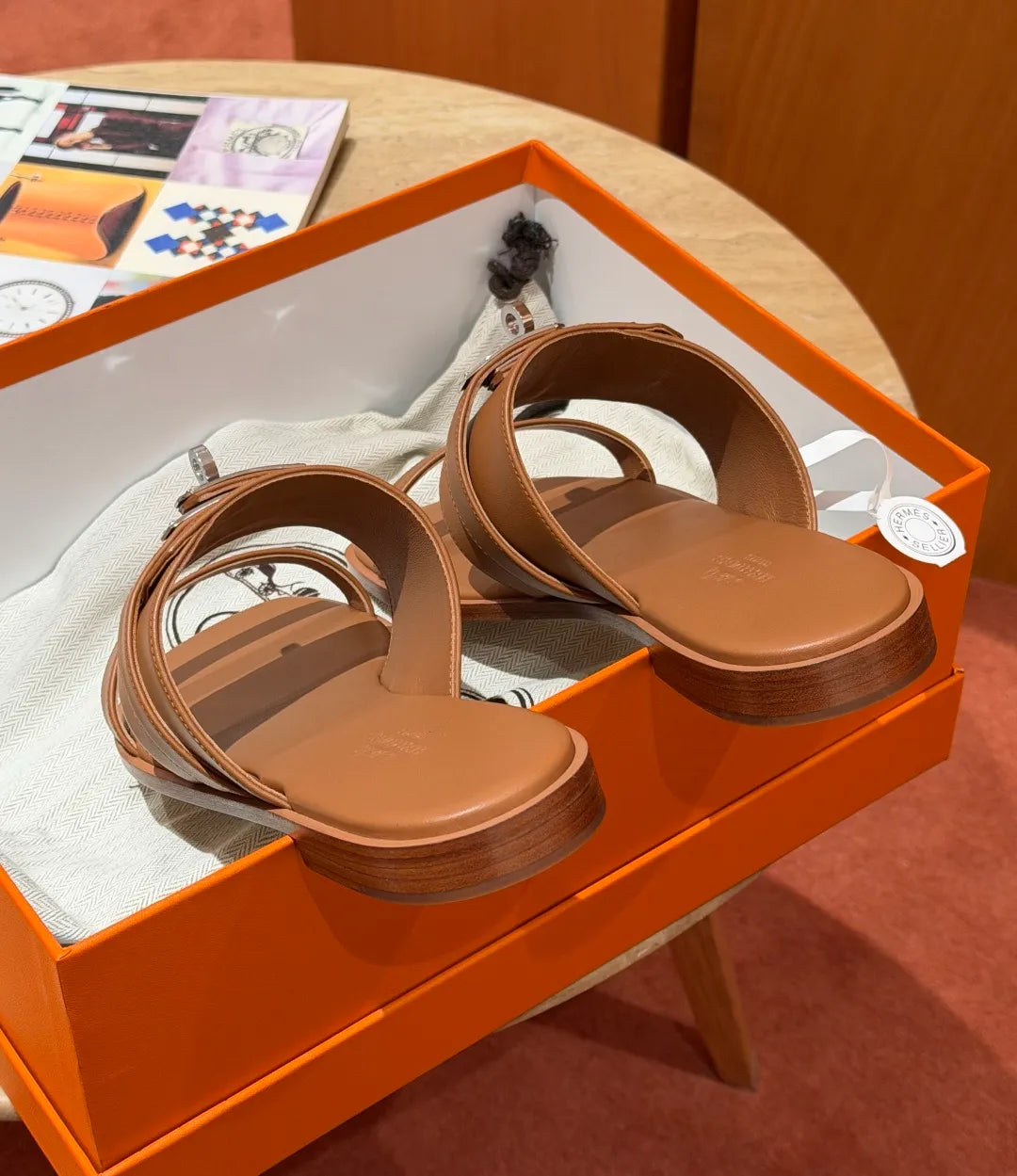 Hermes Women's 636 Nina Sandals Golden Brown Calfskin Leather 332890