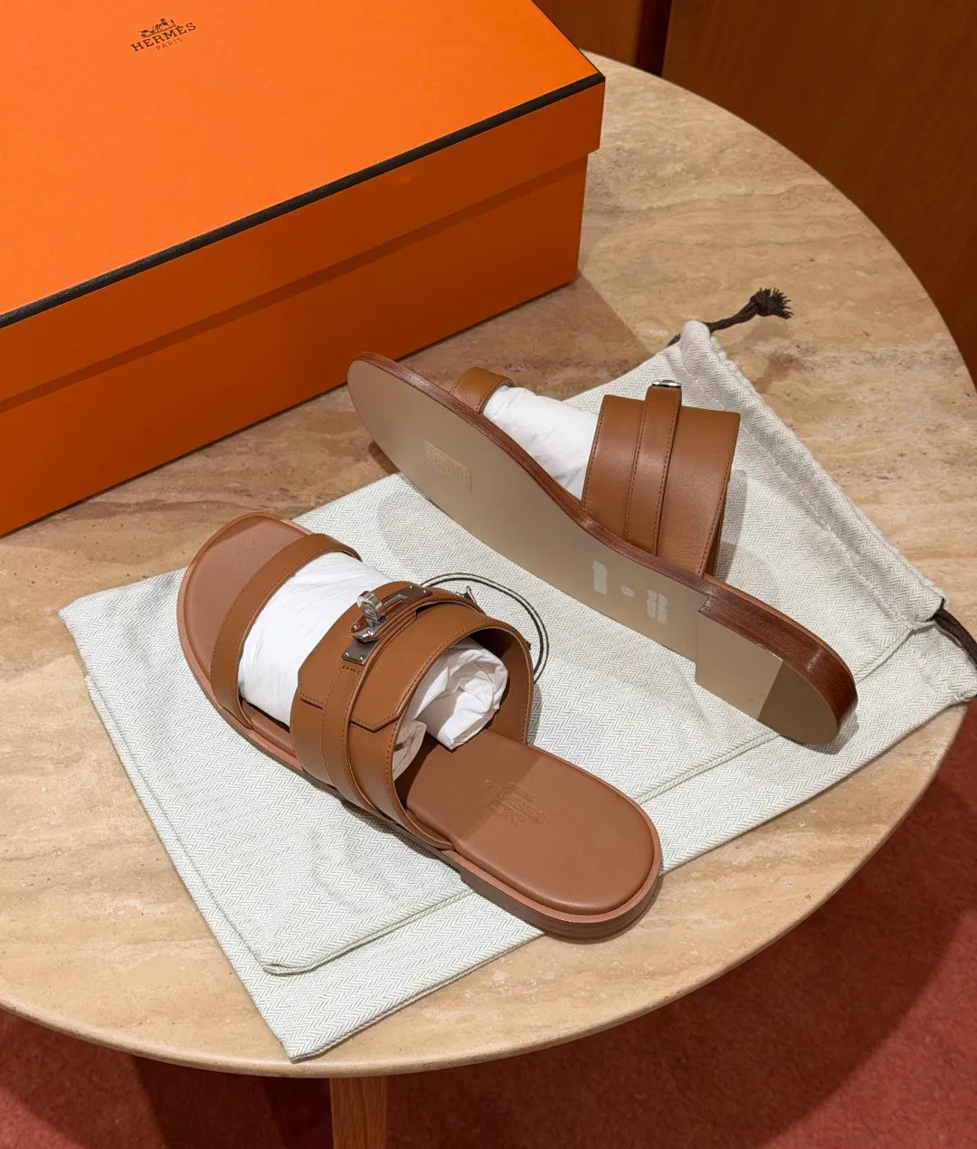 Hermes Women's 636 Nina Sandals Golden Brown Calfskin Leather 332890