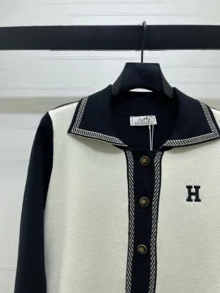 Hermès Women's Contrast Lapel Knit Cardigan