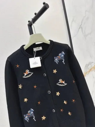 Hermès Women's Embroidered Crewneck Knit Cardigan 702600250