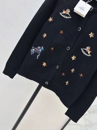 Hermès Women's Embroidered Crewneck Knit Cardigan 702600250