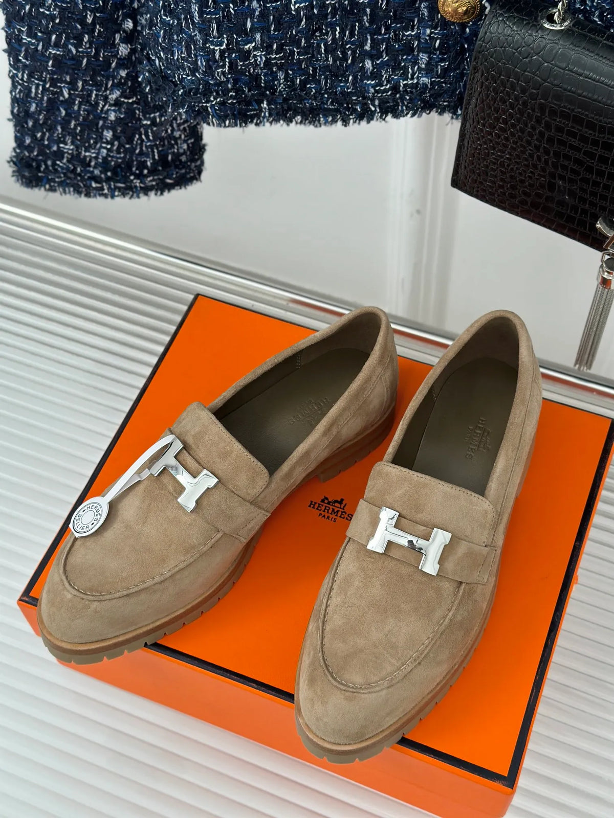 Hermès Women's H Buckle Sheepskin Loafers