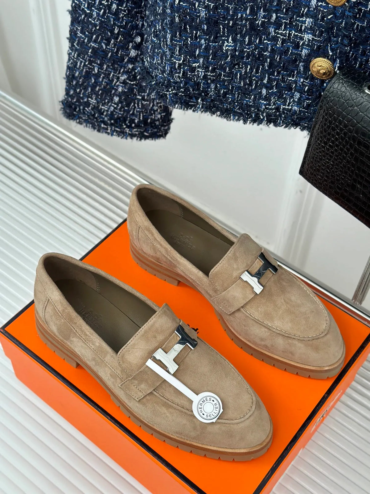 Hermès Women's H Buckle Sheepskin Loafers