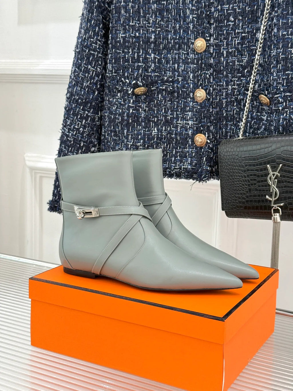 Hermès Women's Kelly Buckle Pointed Toe Ankle Boots 26WF