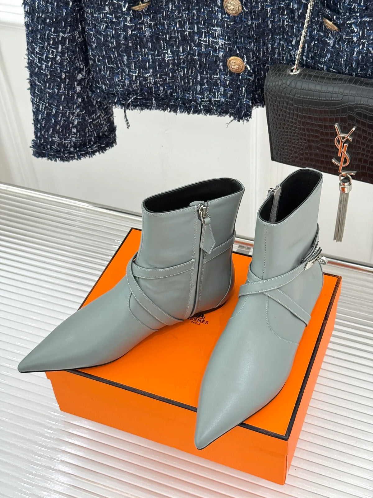 Hermès Women's Kelly Buckle Pointed Toe Ankle Boots 26WF