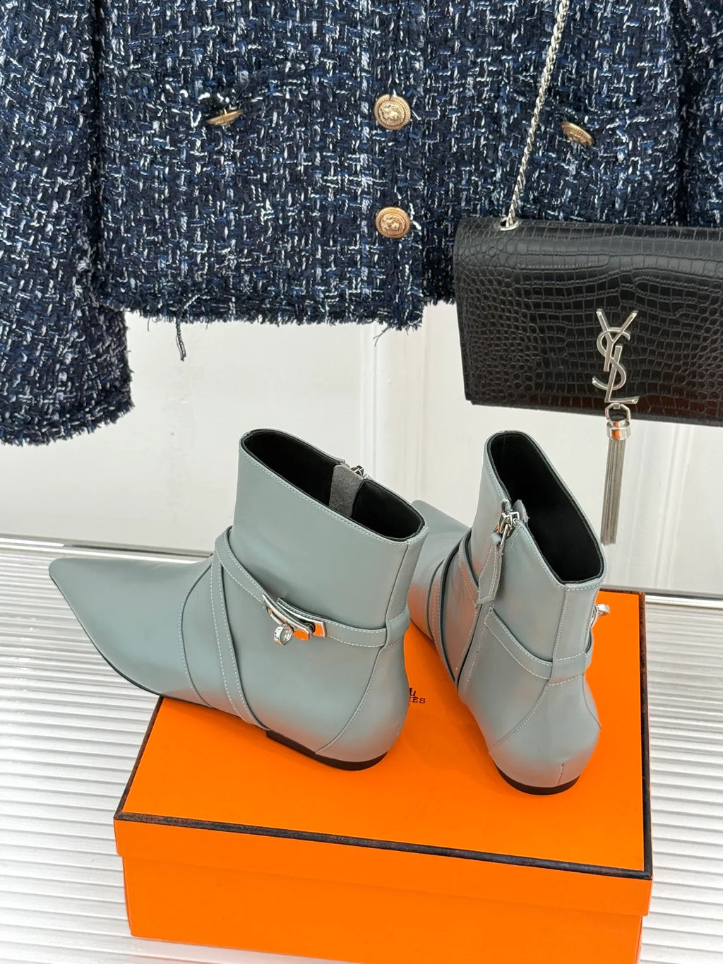 Hermès Women's Kelly Buckle Pointed Toe Ankle Boots 26WF