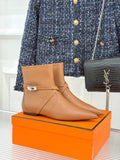 Hermès Women's Kelly Buckle Pointed Toe Kitten Heel Ankle Boots 26WF